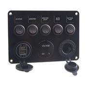 Obrázek Panel s 5x spínači, CL, voltmetr + 2x USB zásuvka, 12/24V